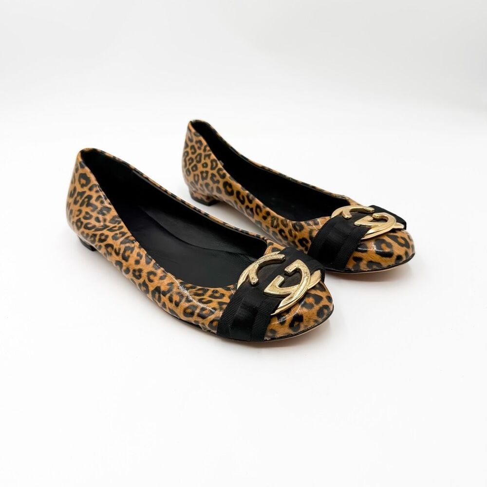 Gucci GG Monogram Logo Leopard Print Ballet Flats EU 37 US 7